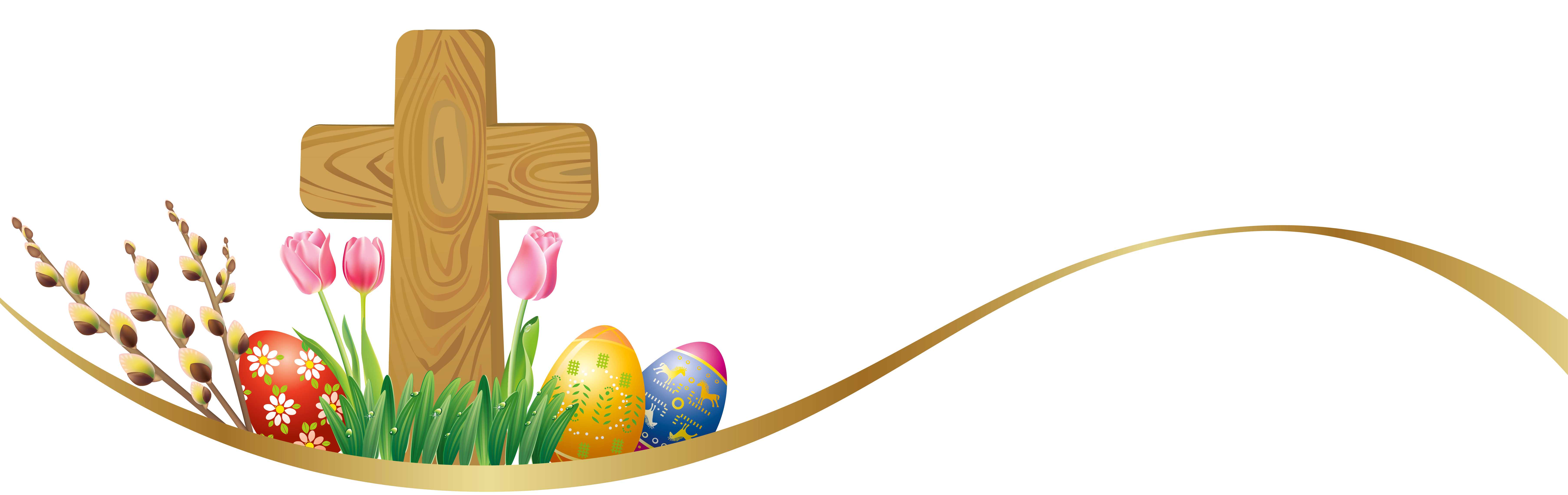 Clipart mit einem Kreuz und Ostereiern